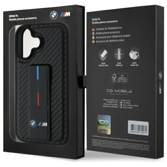 Калъф BMW M Grip Stand Smooth and Carbon за iPhone 16