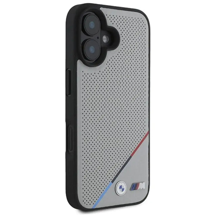 Калъф BMW M Perforated Tricolor Line MagSafe iPhone 16 - сив