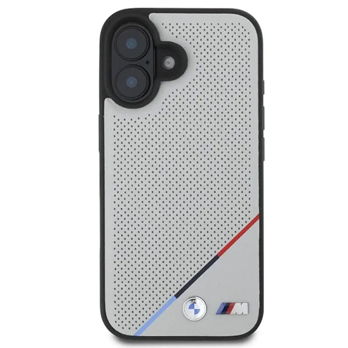 Калъф BMW M Perforated Tricolor Line MagSafe iPhone 16 - сив