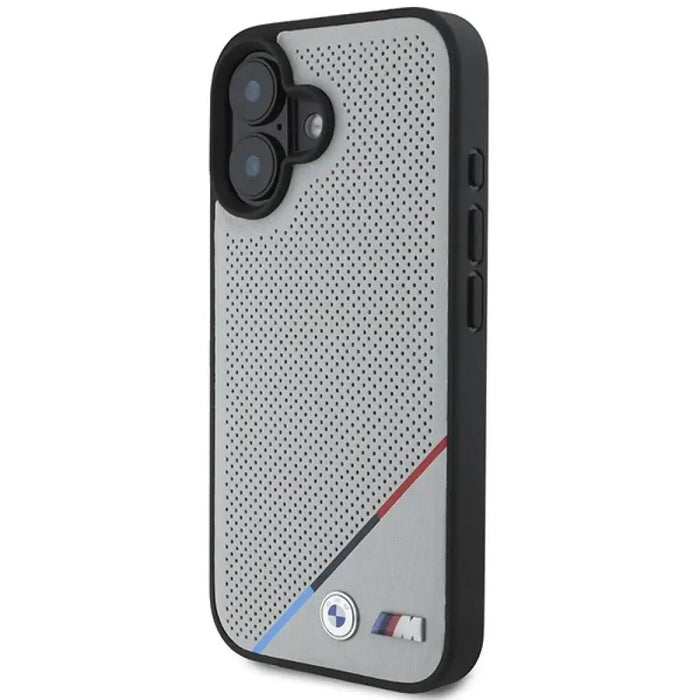 Калъф BMW M Perforated Tricolor Line MagSafe iPhone 16 - сив