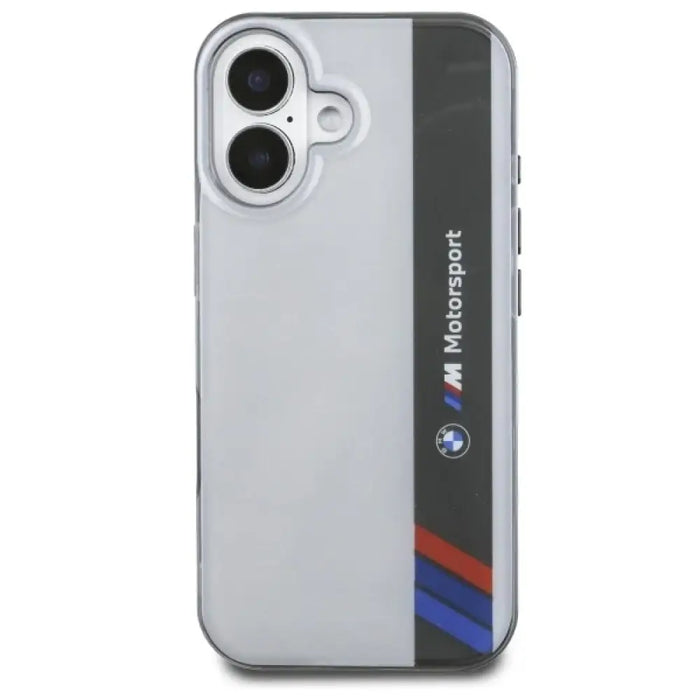 Калъф BMW Motosport IML Vertical Stripe iPhone 16 Plus - сив
