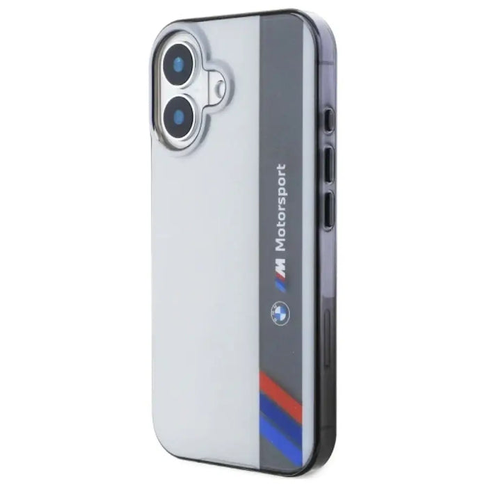 Калъф BMW Motosport IML Vertical Stripe iPhone 16 Plus - сив
