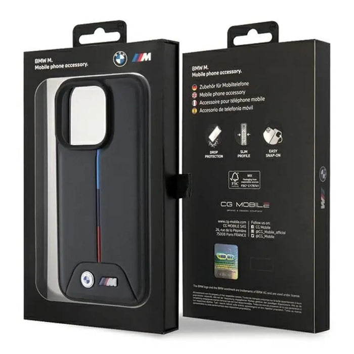 Калъф BMW Quilted Tricolor iPhone 15 Pro - черен
