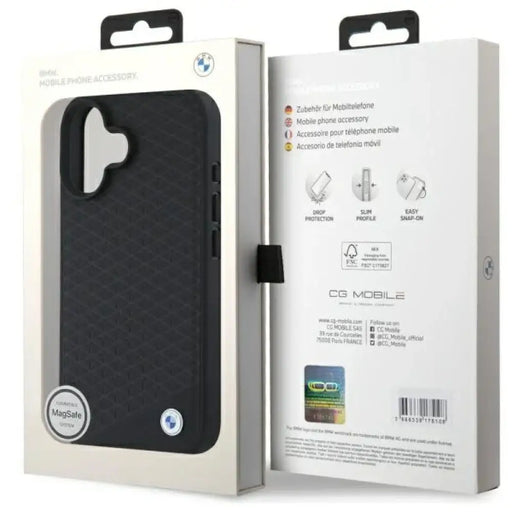 Калъф BMW Sign Leather Diamond Metal Logo MagSafe iPhone 16