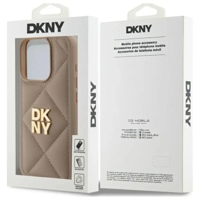 Калъф DKNY Quilted Stack Logo iPhone 15 Pro - бежов