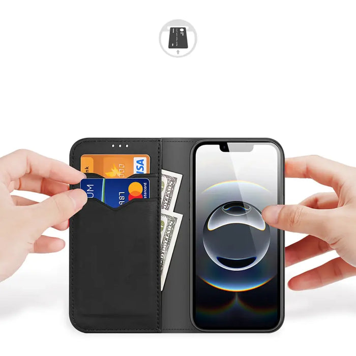 Калъф Dux Ducis Hivo iPhone 16e с флип и RFID защита - черен