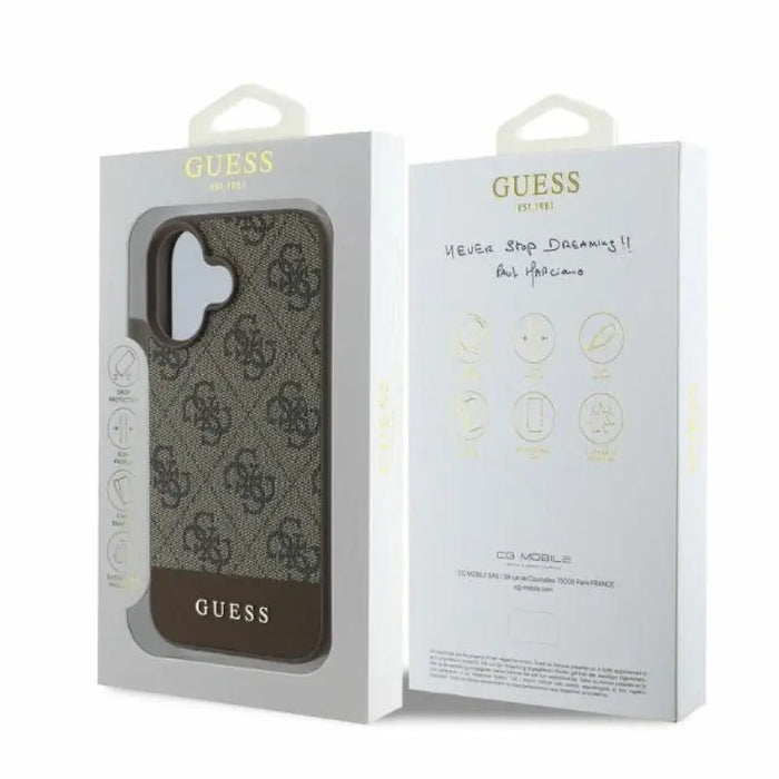 Калъф Guess 4G Bottom Stripe iPhone 16 - кафяв