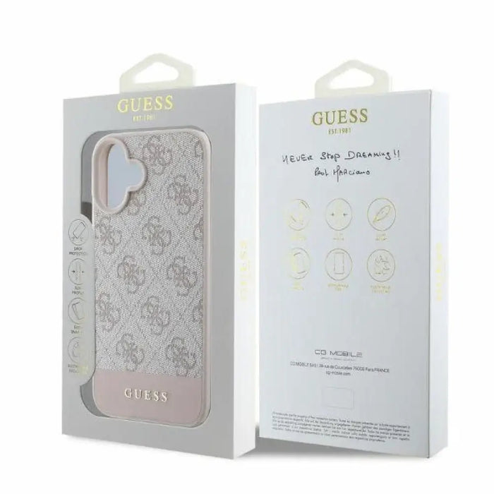 Калъф Guess 4G Bottom Stripe iPhone 16 - розов