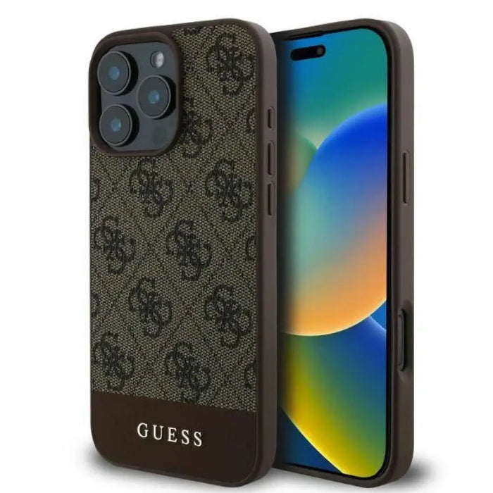 Калъф Guess 4G Bottom Stripe за iPhone 16 Pro - кафяв