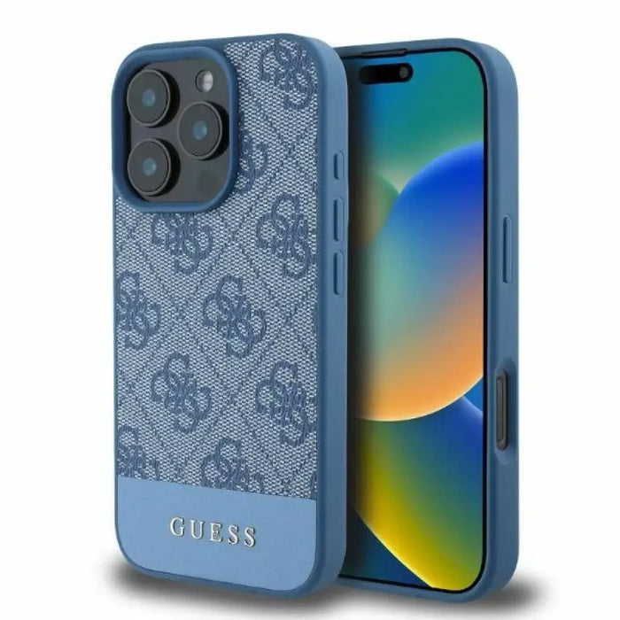 Калъф Guess 4G Bottom Stripe за iPhone 16 Pro Max - син
