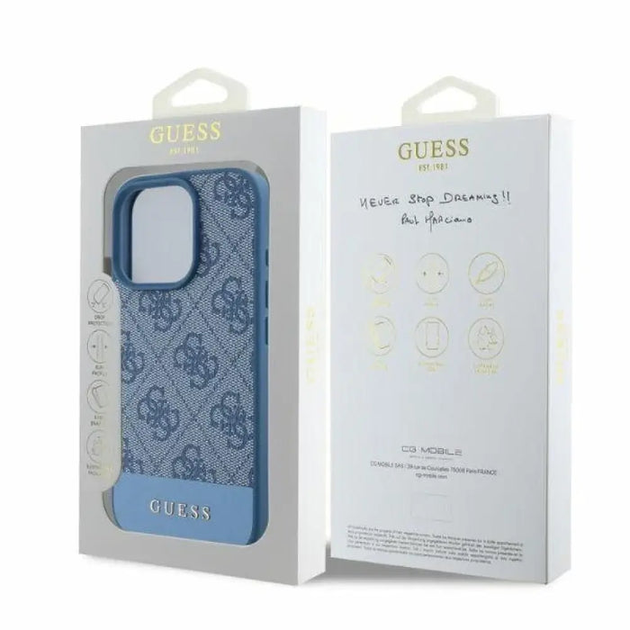 Калъф Guess 4G Bottom Stripe за iPhone 16 Pro Max - син