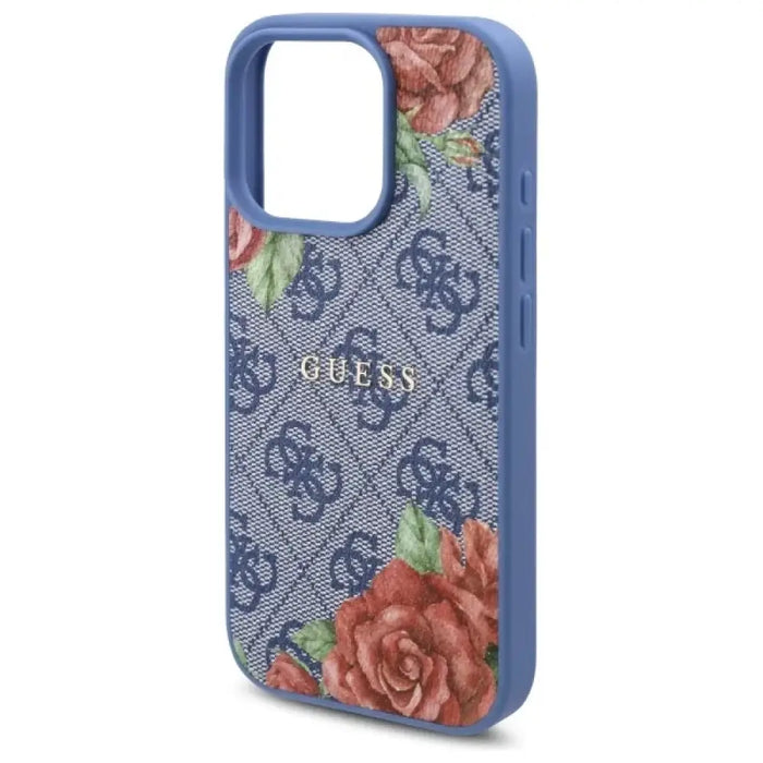 Калъф Guess 4G Flowers Print MagSafe за iPhone 16 Pro - син