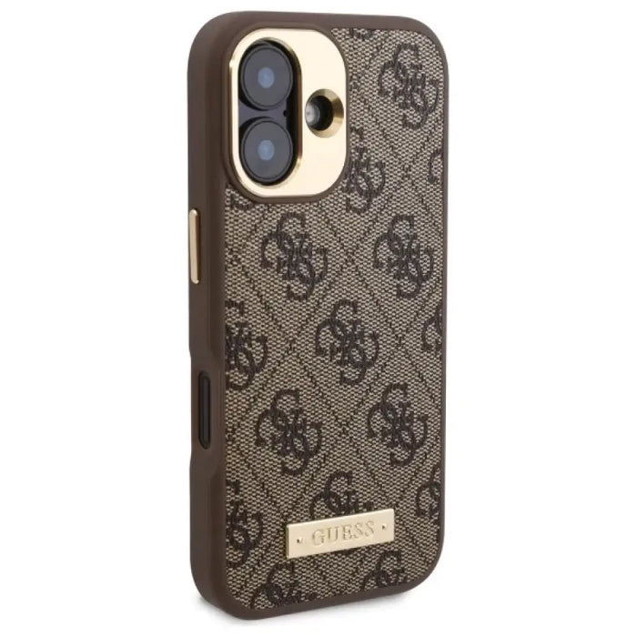 Калъф Guess 4G Logo Plate MagSafe iPhone 16 Plus - кафяв