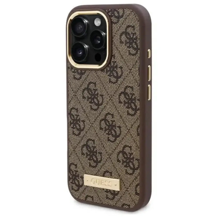 Калъф Guess 4G Logo Plate MagSafe iPhone 16 Pro - кафяв