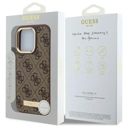 Калъф Guess 4G Logo Plate MagSafe iPhone 16 Pro - кафяв