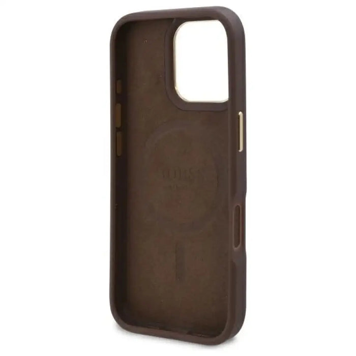 Калъф Guess 4G Logo Plate MagSafe iPhone 16 Pro - кафяв
