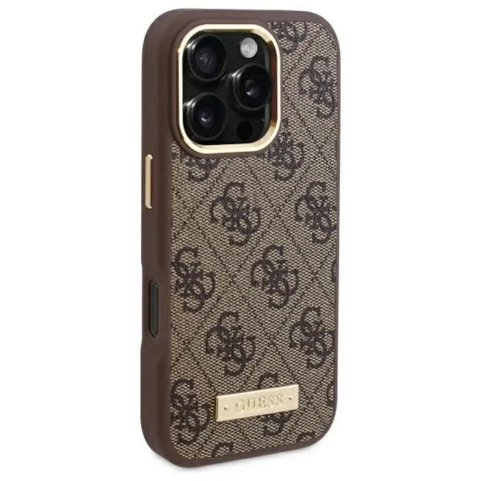 Калъф Guess 4G Logo Plate MagSafe iPhone 16 Pro - кафяв