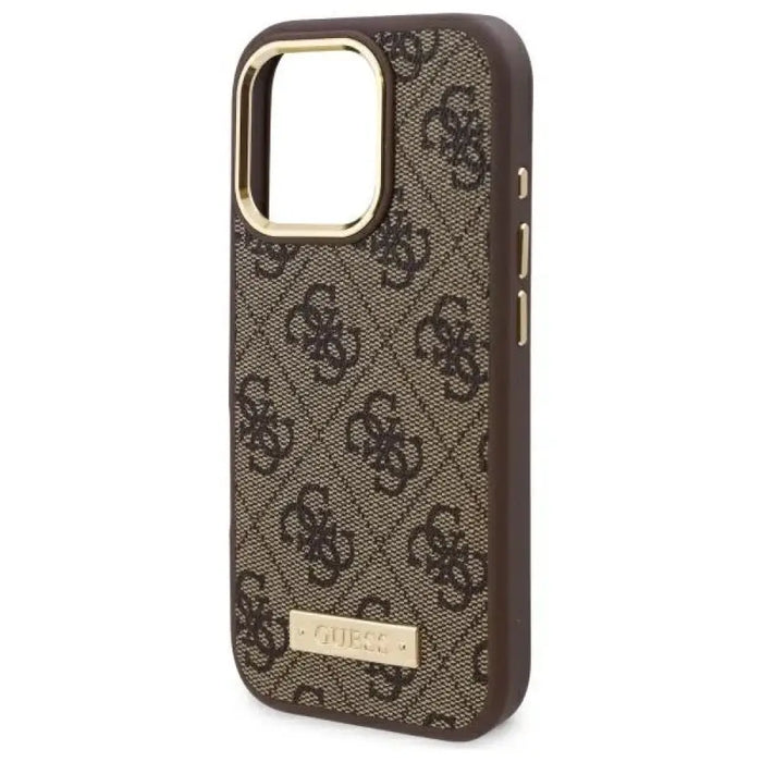 Калъф Guess 4G Logo Plate MagSafe iPhone 16 Pro - кафяв
