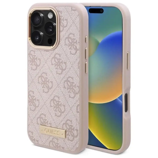 Калъф Guess 4G Logo Plate MagSafe iPhone 16 Pro - розов