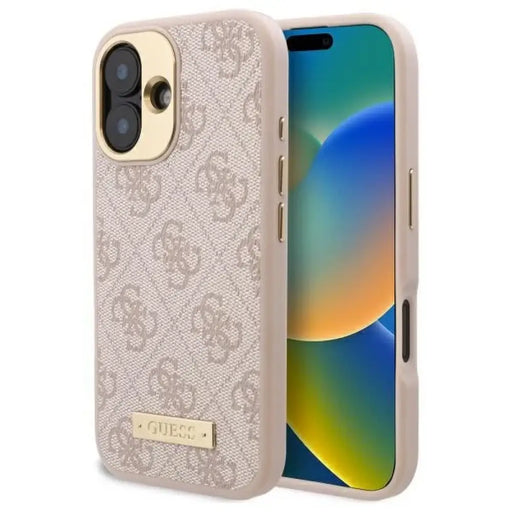 Калъф Guess 4G Logo Plate MagSafe за iPhone 16 Plus - розов