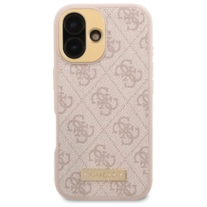 Калъф Guess 4G Logo Plate MagSafe за iPhone 16 Plus - розов