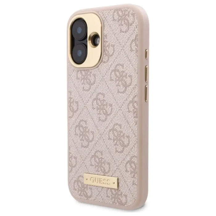 Калъф Guess 4G Logo Plate MagSafe за iPhone 16 Plus - розов