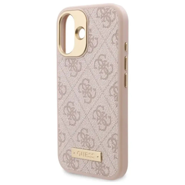 Калъф Guess 4G Logo Plate MagSafe за iPhone 16 Plus - розов
