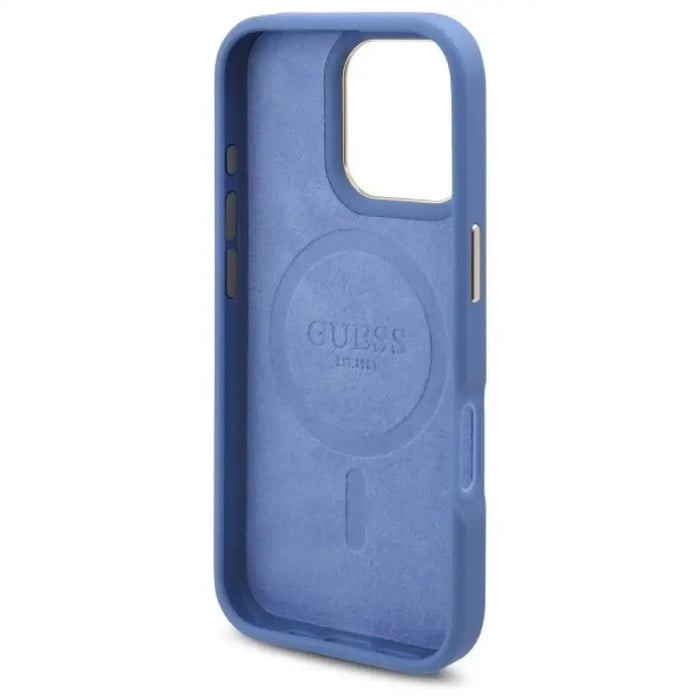 Калъф Guess 4G Logo Plate MagSafe за iPhone 16 Pro Max - син
