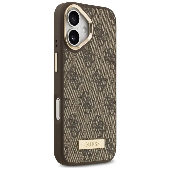 Калъф Guess 4G Logo Plate MagSafe за iPhone 17 - кафяв