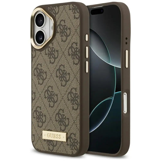 Калъф Guess 4G Logo Plate MagSafe за iPhone 17 - кафяв
