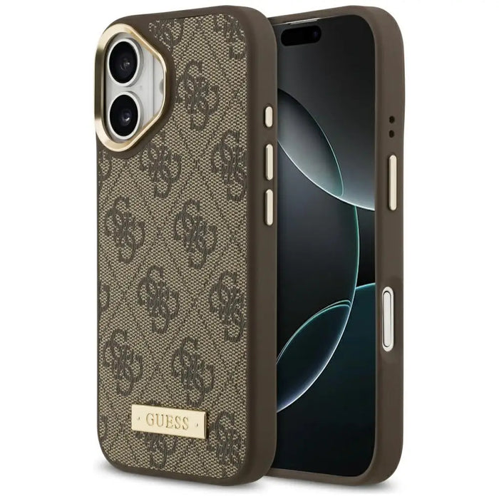 Калъф Guess 4G Logo Plate MagSafe за iPhone 17 - кафяв