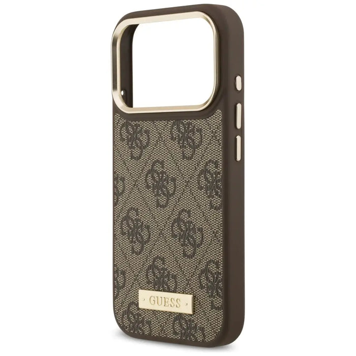 Калъф Guess 4G Logo Plate MagSafe за iPhone 17 Pro - кафяв