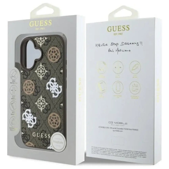 Калъф Guess 4G Printed Stripes MagSafe iPhone 16 - кафяв