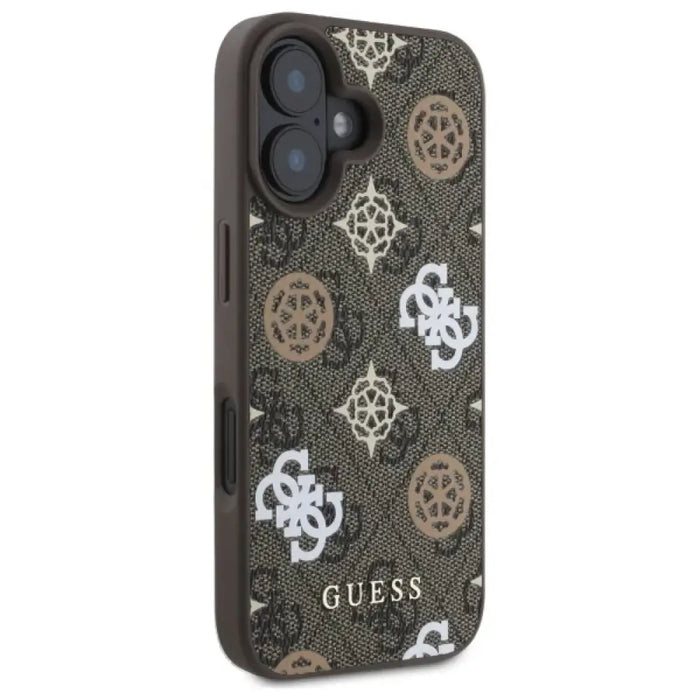 Калъф Guess 4G Printed Stripes MagSafe iPhone 16 - кафяв