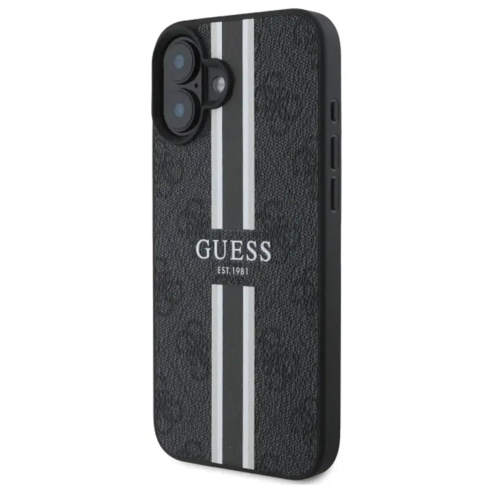 Калъф Guess 4G Printed Stripes MagSafe за iPhone 16 - черен