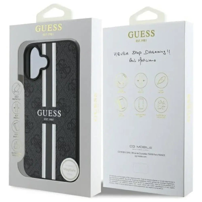 Калъф Guess 4G Printed Stripes MagSafe за iPhone 16 - черен