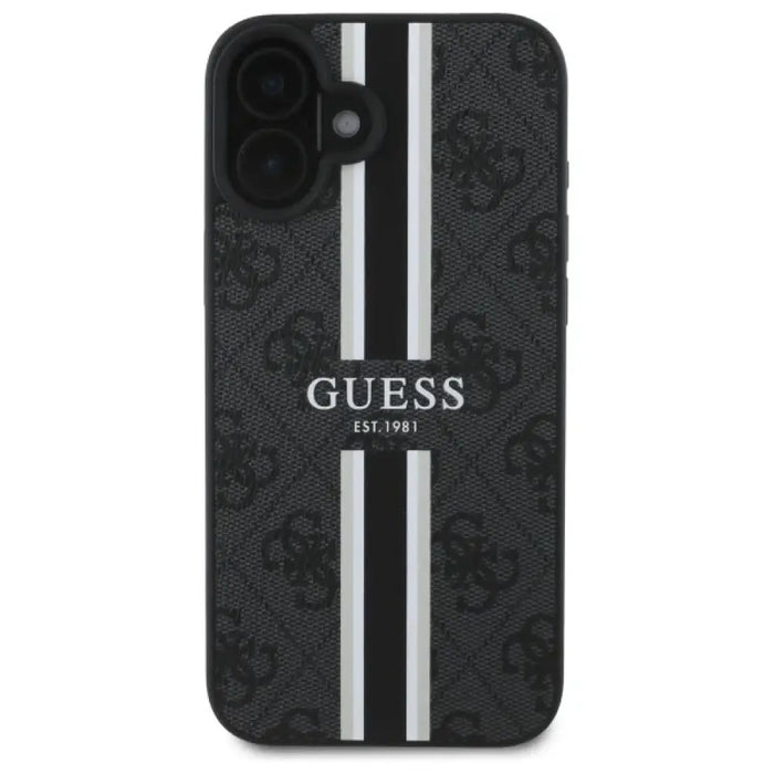 Калъф Guess 4G Printed Stripes MagSafe за iPhone 16 - черен