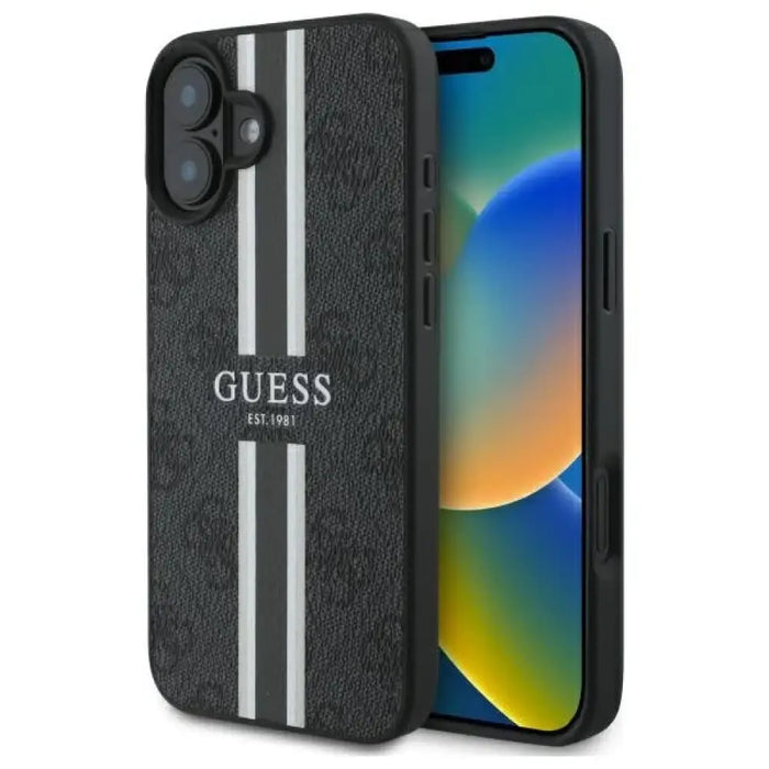 Калъф Guess 4G Printed Stripes MagSafe за iPhone 16 - черен
