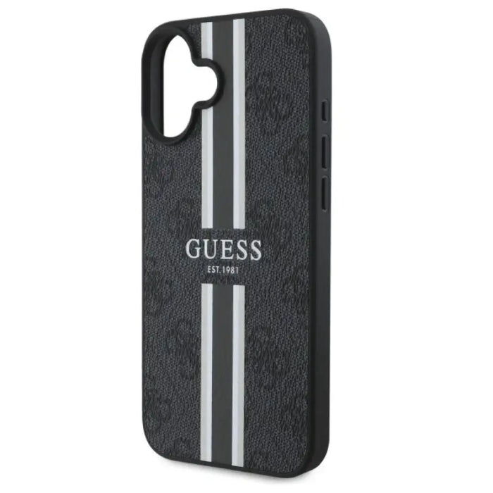 Калъф Guess 4G Printed Stripes MagSafe за iPhone 16 - черен