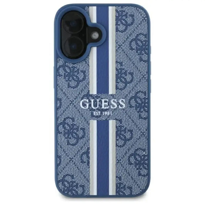 Калъф Guess 4G Printed Stripes MagSafe за iPhone 16 - син