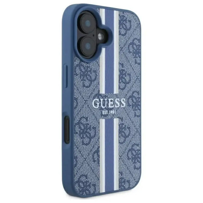 Калъф Guess 4G Printed Stripes MagSafe за iPhone 16 - син