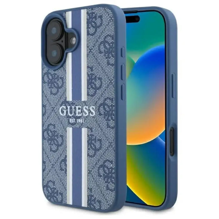 Калъф Guess 4G Printed Stripes MagSafe за iPhone 16 - син