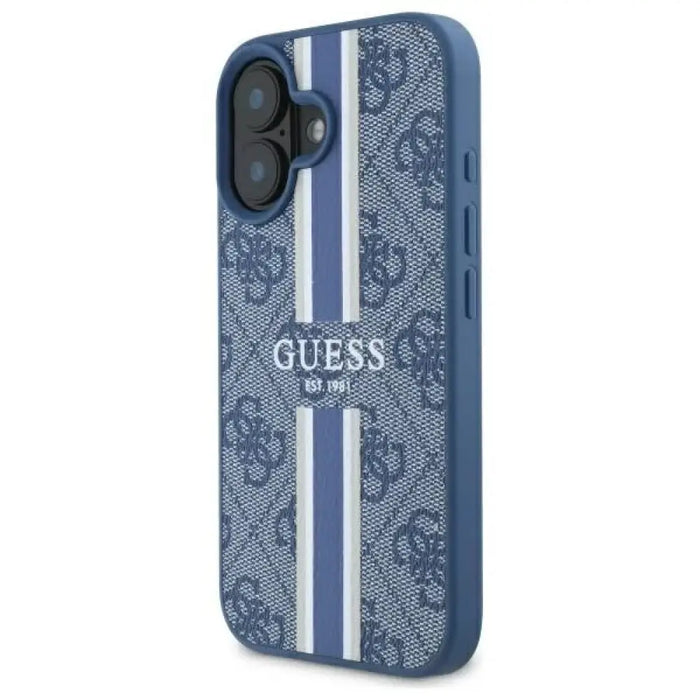 Калъф Guess 4G Printed Stripes MagSafe за iPhone 16 - син
