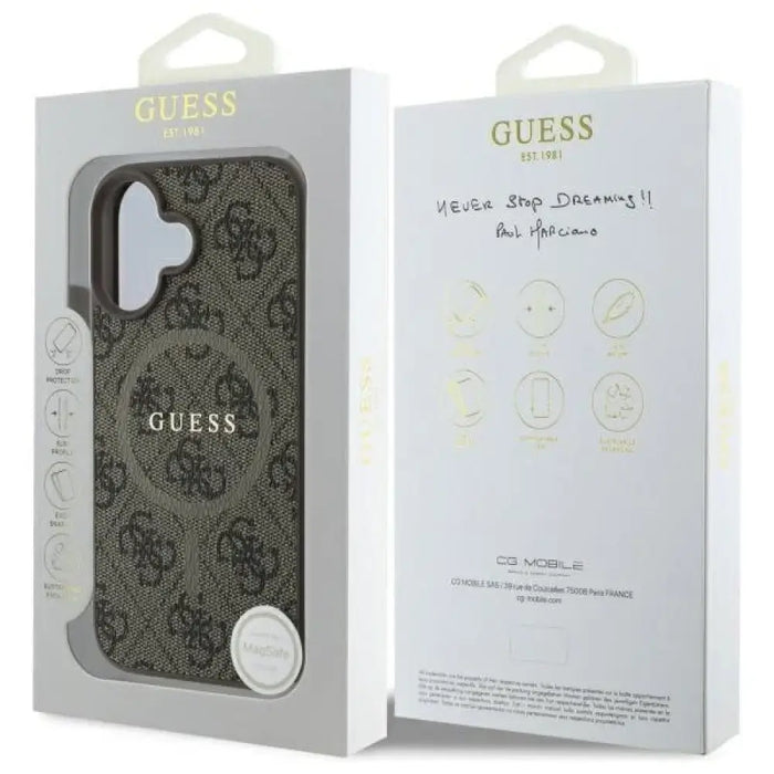 Калъф Guess 4G Ring Classic Logo MagSafe iPhone 16 - кафяв