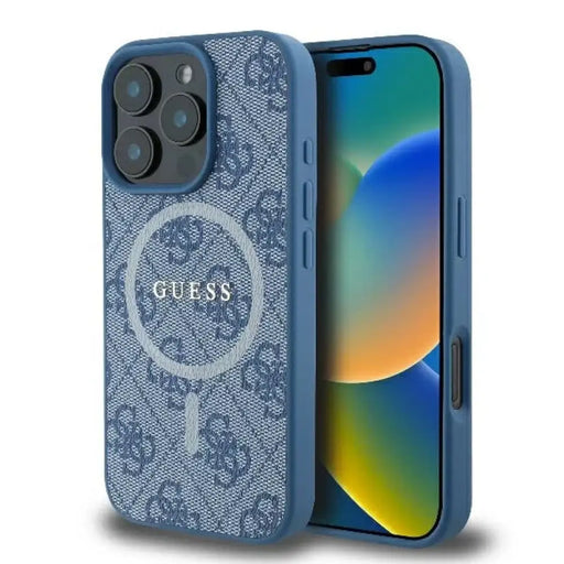 Калъф Guess 4G Ring Classic Logo MagSafe iPhone 16 Pro - син
