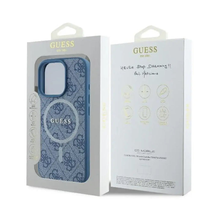 Калъф Guess 4G Ring Classic Logo MagSafe iPhone 16 Pro - син