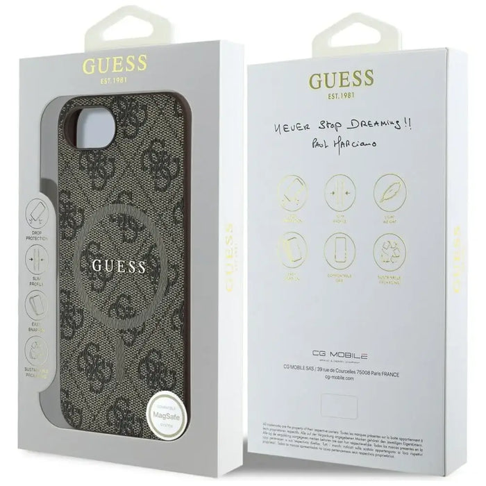 Калъф Guess 4G Ring Classic Logo MagSafe iPhone 16e - кафяв