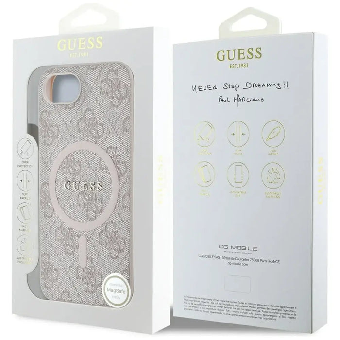 Калъф Guess 4G Ring Classic Logo MagSafe iPhone 16e - розов