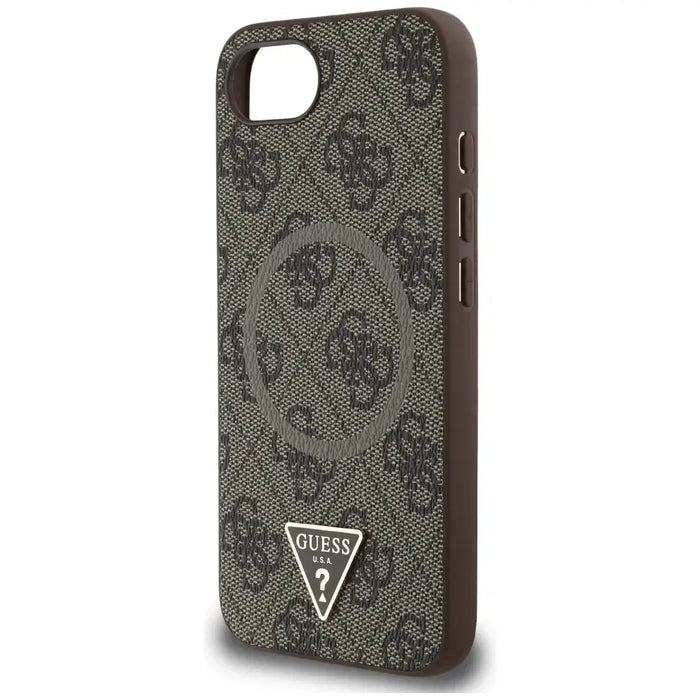 Калъф Guess 4G Ring Triangle Logo MagSafe iPhone 16e - кафяв