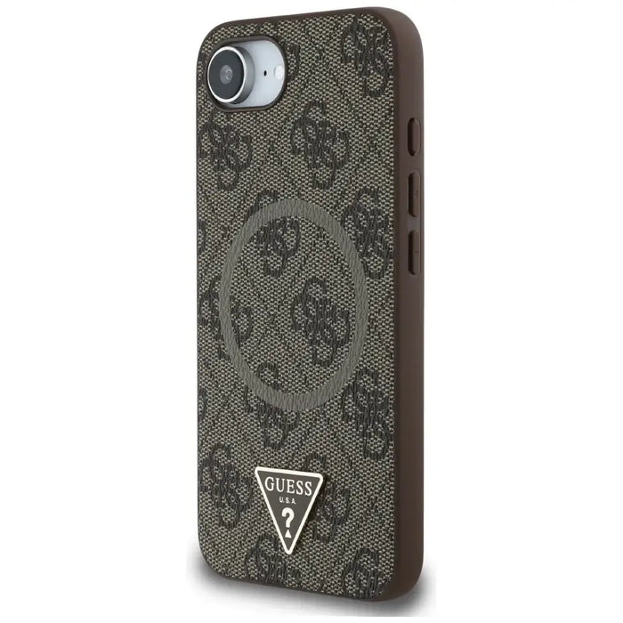 Калъф Guess 4G Ring Triangle Logo MagSafe iPhone 16e - кафяв